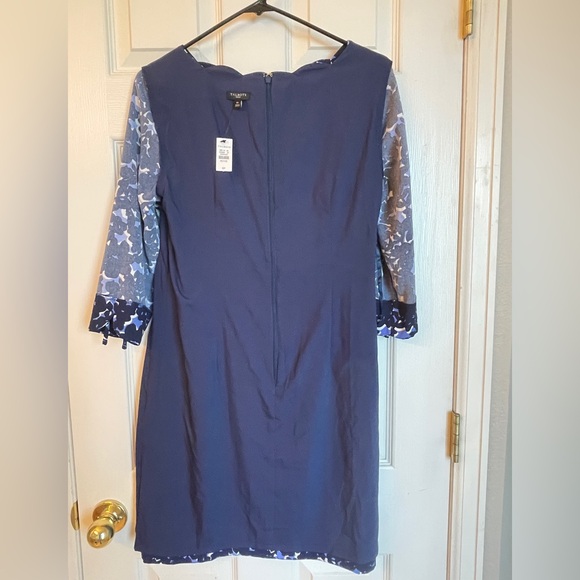 Talbots Petite 6P Navy Blue Floral Sheath Dress NWT Scalloped Neck - Picture 14 of 15